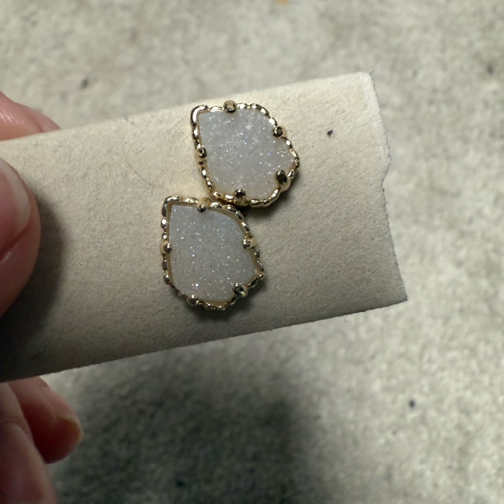 Gold and White Druzy Stud Earrings